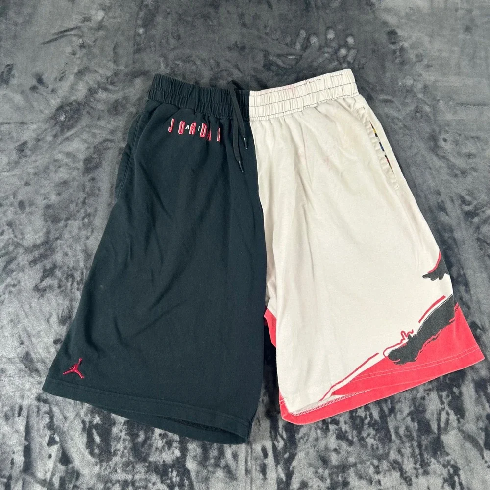 Air Jordan Shorts Mens XL Black White Red Split Jumpman Graphic Cotton